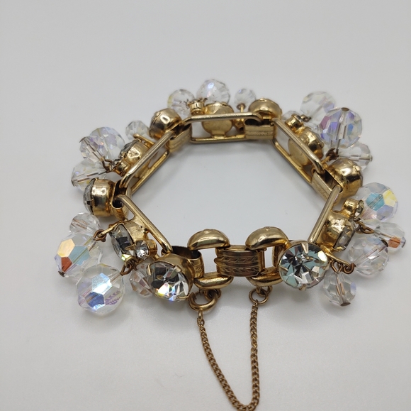 Vintage Gold Tone AB Crystal Bracelet  Statement Piece - Picture 9 of 11